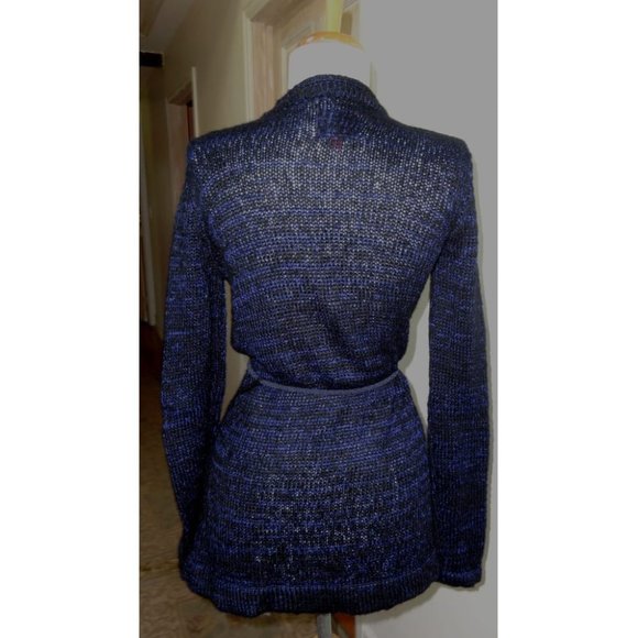 EUC- NARCISO RODRIGUEZ Navy Blue Long Sleeve V-Neck Open Belted Cardigan Size XS - Picture 6 of 8